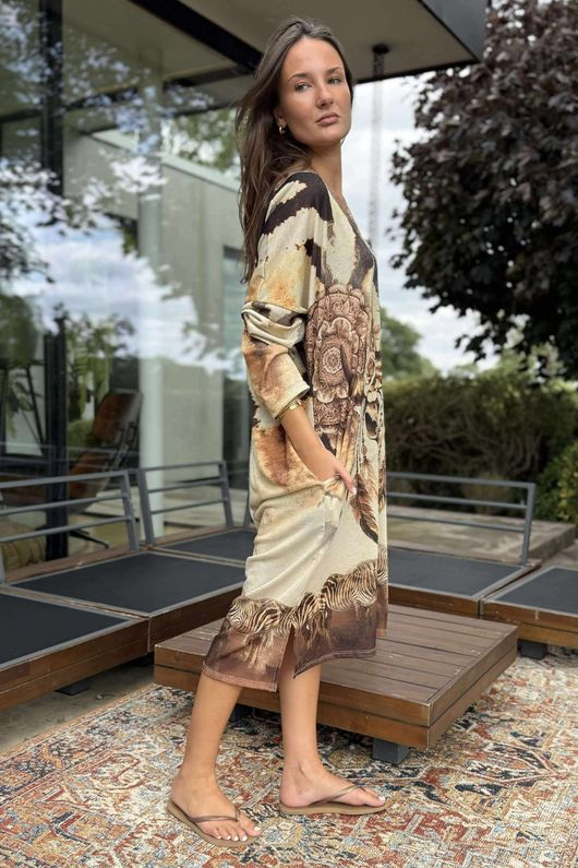 Made in Italy Ezra T Shirt Midi Dress Boho Bison & Zebra